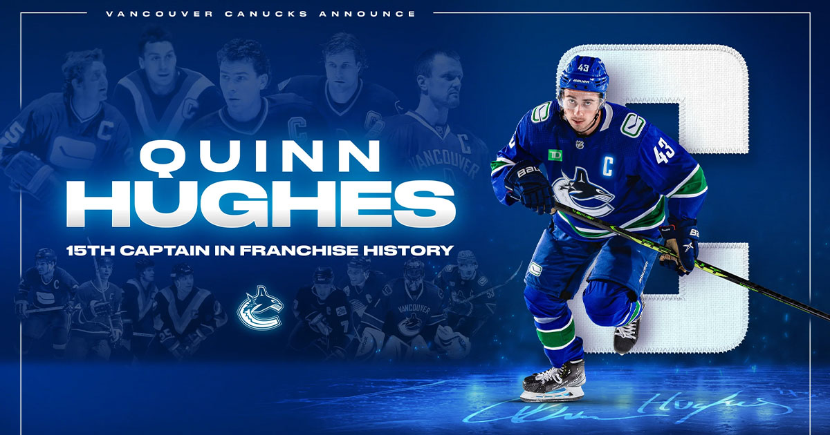 Canucks] INTRODUCING CAPTAIN QUINN! Quinn Hughes has been named the 15th  Captain in Canucks History! : r/canucks